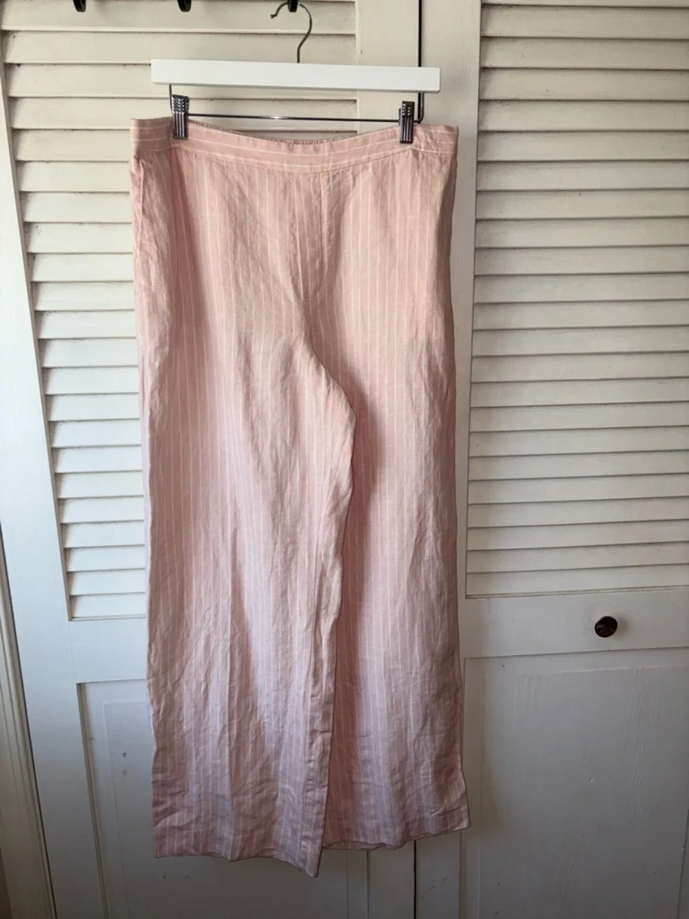 Madewell The Easy Pull-On Pant in 100% Linen Size Large Pink White Stripes - Picture 3 of 8